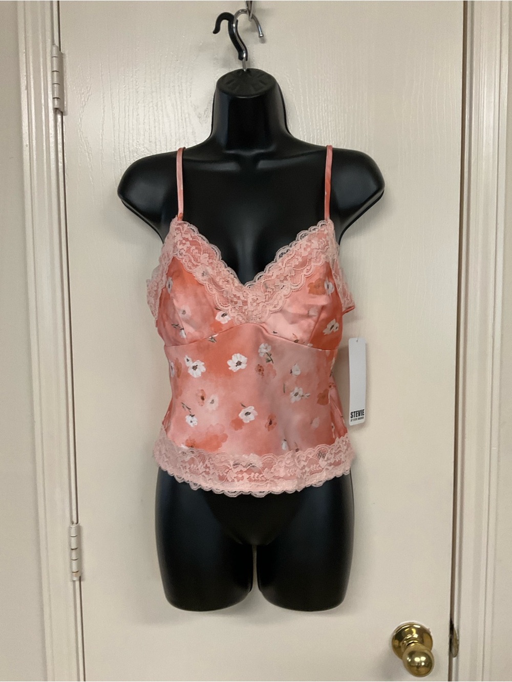 Steve Madden Floral Satin Lace Cami - Coral Pink